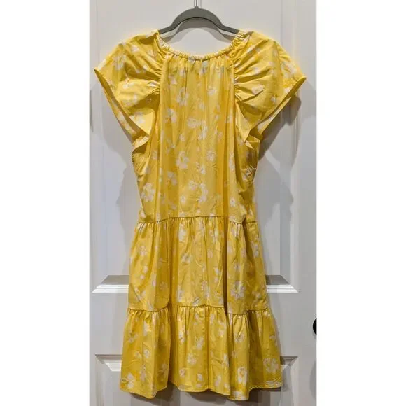 Banana Republic Yellow Floral Mini Dress S Cottagecore Coastal Summer Sundress - Picture 3 of 6